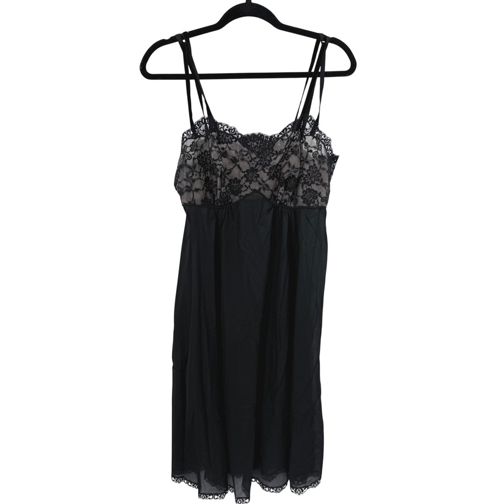 Gossard Artemis Vintage Black‎ Lace Nylon Slip Dress Nightie Made in USA Size 38
